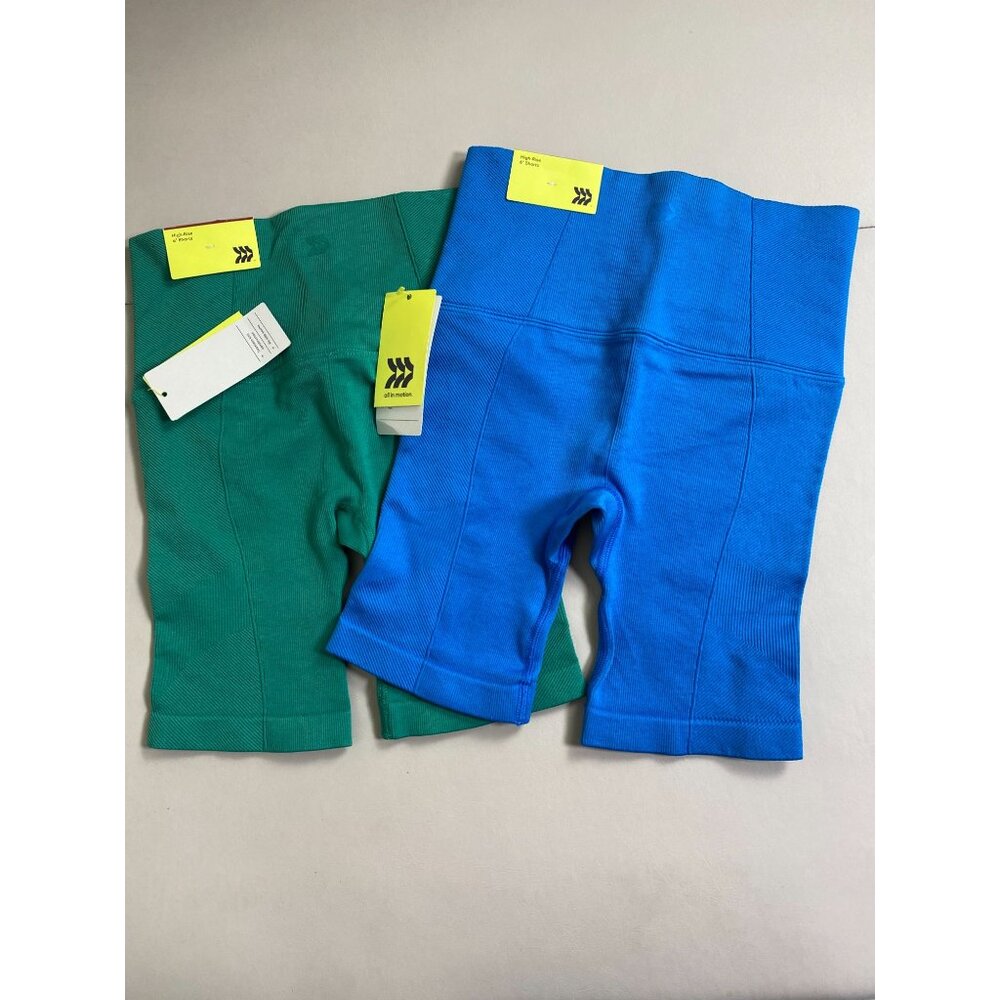 Bundle NEW All In Motion High Rise 6" Bike Shorts Green Blue size XS Pickleball - Picture 11 of 11
